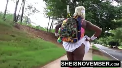 play Public Upskirt Flashing: Young Ebony Sheisnovember's Shaved Pussy & Brown Butt Cheeks Exposed
